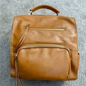 Metro Muse Backpack Women Medium Golden Brown Vegan Leather Travel Work School